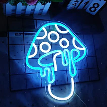 Mushroom Neon Sign Led Light Cute Neon Mushroom Sign Night Light 3D Wall Art Mushroom Neon Signs for Wall Decor Game Room Bedroom Home Decor for Children Kids Girl (Ice Blue)