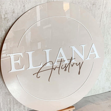 “Custom Round Acrylic Logo Sign – Elegant Personalized Business Sign with 3D Lettering for Salon, Studio, or Boutique”