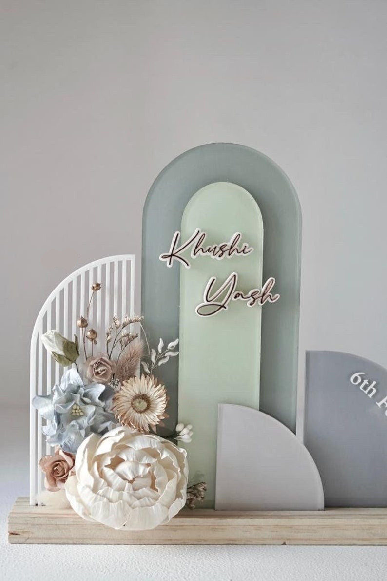 Personalized Acrylic Wedding & Event Name Plate – Floral Arch Design