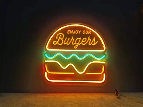 Hamburger Neon Sign, Burger Neon Sign for Burger Shop Business, Food Neon Signs for Home, Bar, Restaurant, Food Shop, Advertising Neon Sign for Wall Decor