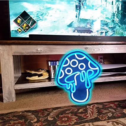 Mushroom Neon Sign Led Light Cute Neon Mushroom Sign Night Light 3D Wall Art Mushroom Neon Signs for Wall Decor Game Room Bedroom Home Decor for Children Kids Girl (Ice Blue)