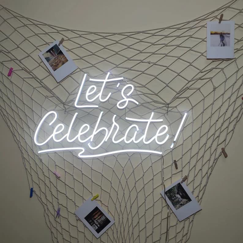 Let's Celebrate Neon Sign Light LED Neon Art Wall Decor Bedroom Light Wall Art Gifts Bar Pub Club Home Decor Neon Sign Wall Art Neon Sign Wedding Party Christmas Decorations (Cool White)
