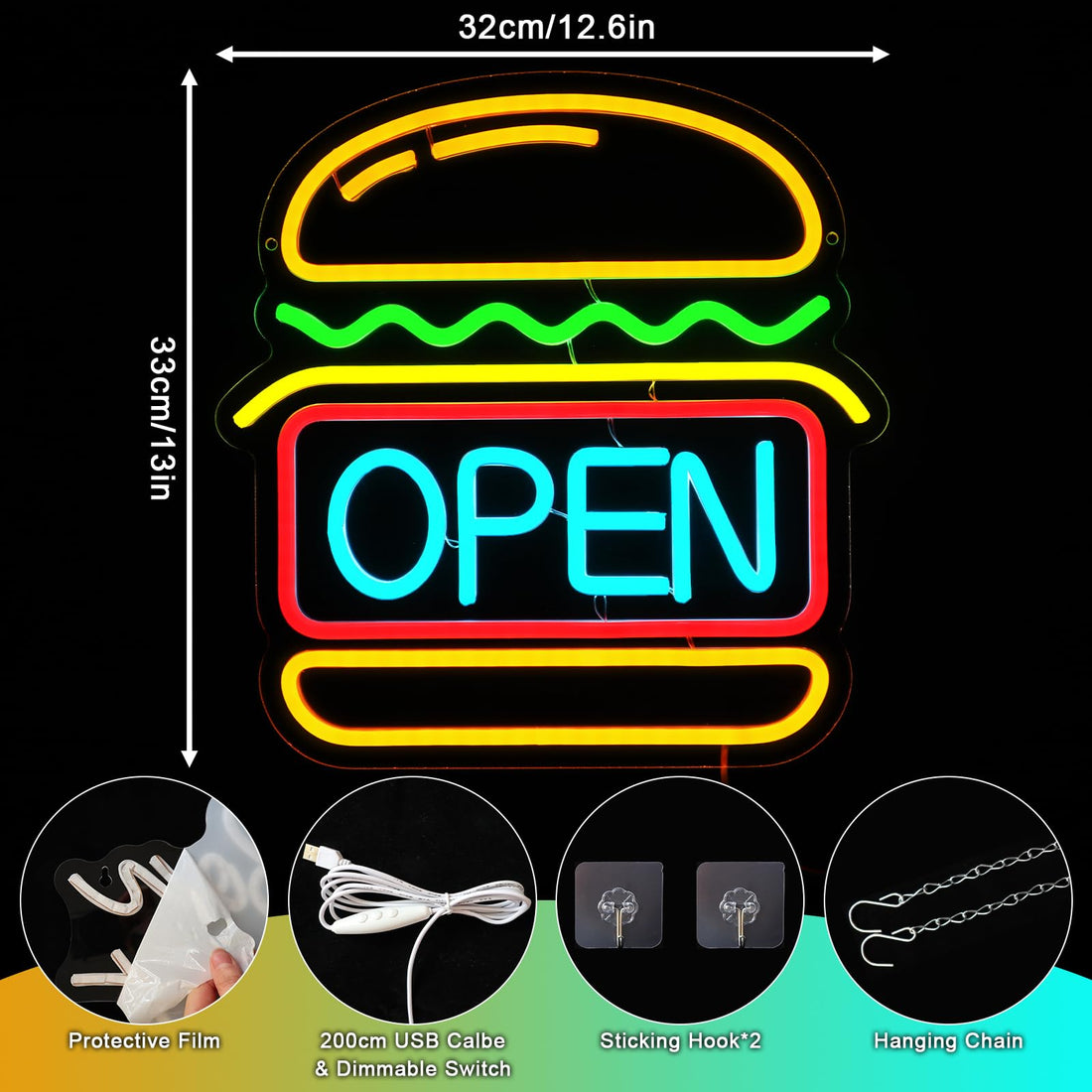 Burger Open Neon