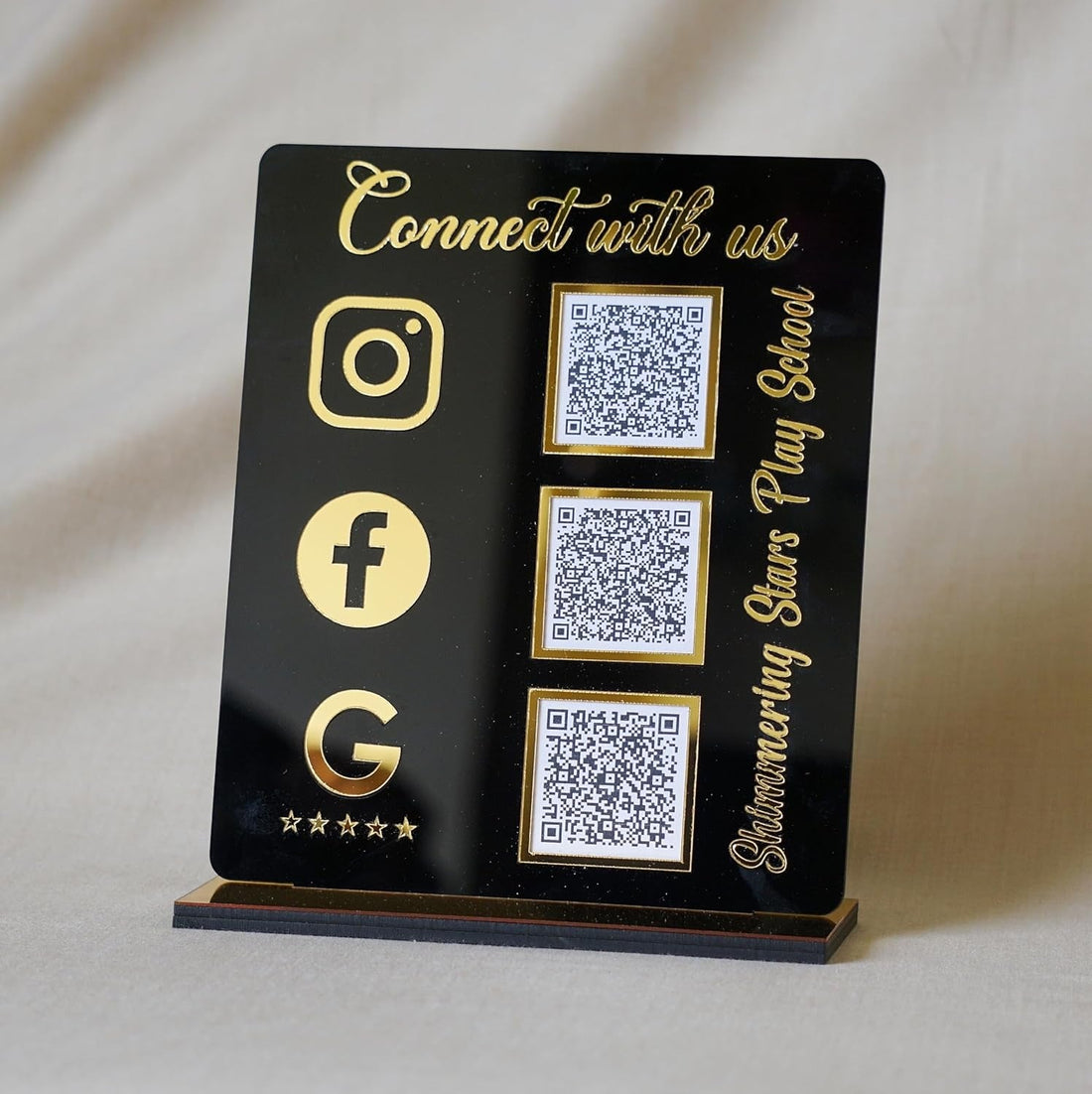 Custom Acrylic QR Code Stand | Modern Tabletop Display for Business