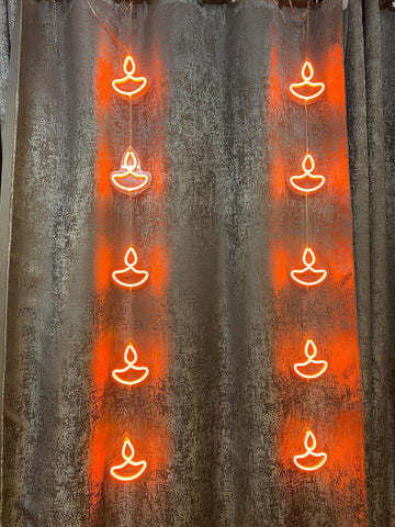 Diwali Diya Neon LED String Light – Festive Curtain Hanging Decoration