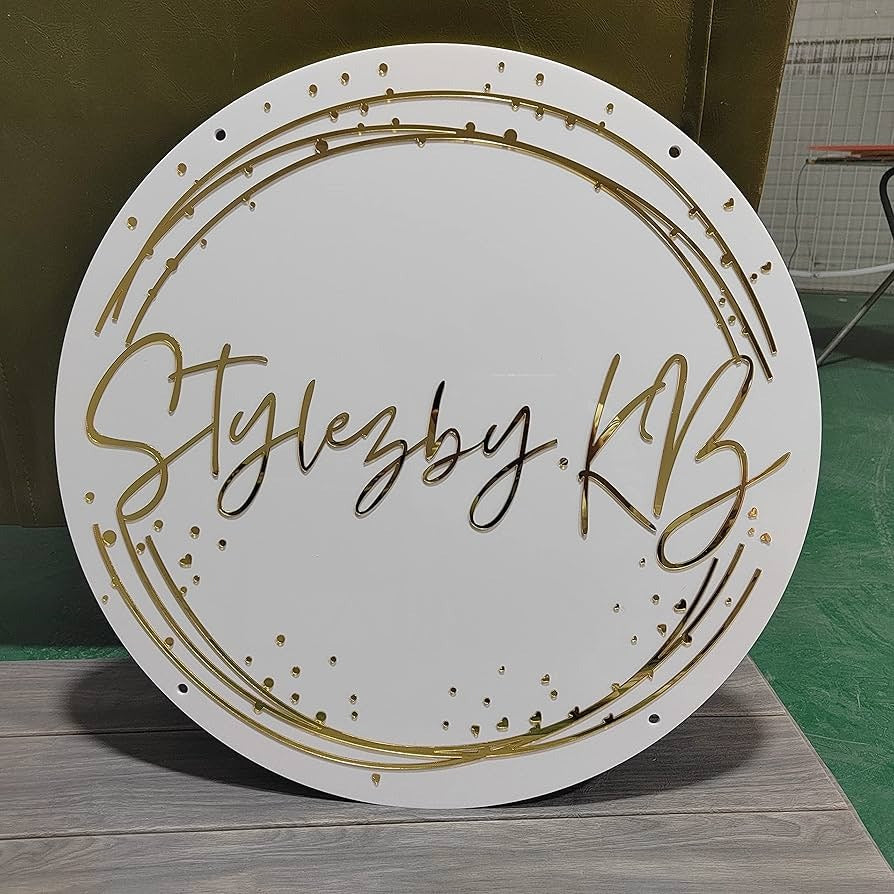 "Round Acrylic Sign Board with Golden Design – Customizable Logo/Name Plate"