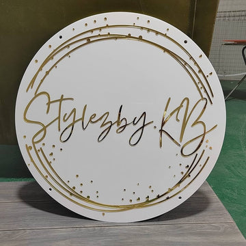 "Round Acrylic Sign Board with Golden Design – Customizable Logo/Name Plate"