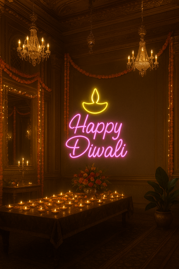 ✨ Happy Diwali Neon LED Sign for Decoration – Customizable Acrylic Backboard, Perfect for Festive Home & Event Décor