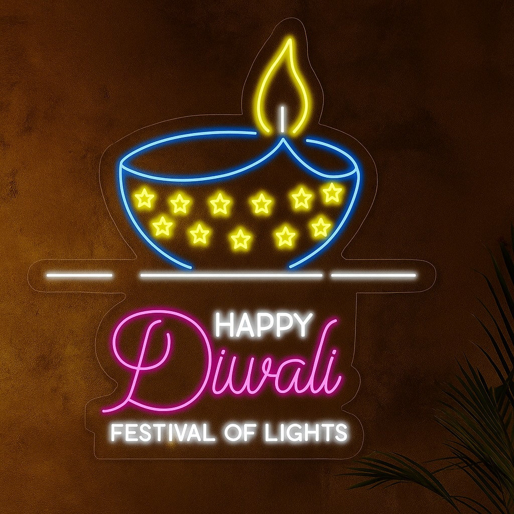 🪔 Happy Diwali Festival of Lights – Neon LED Sign