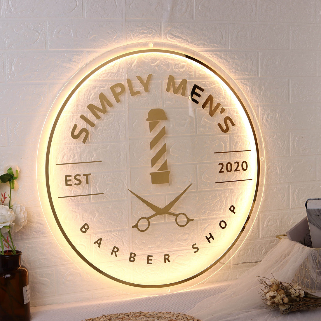 Custom  Acrylic Logo Sign-white and gold