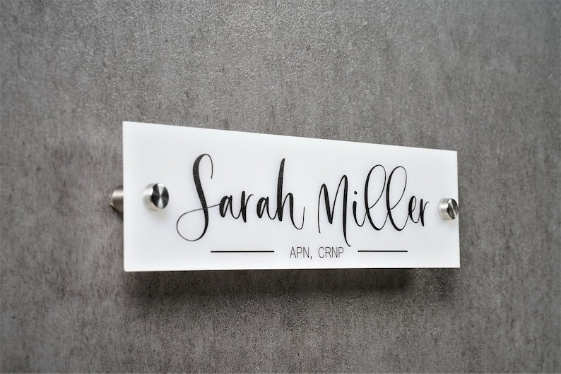 Personalized Acrylic Wall & Door Name Plate with Hardware Included. Made Exclusively by Garo Signs.