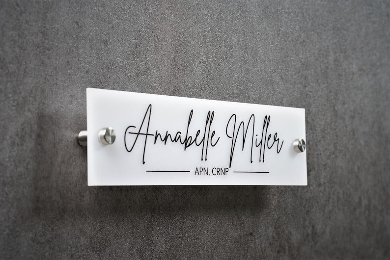 Personalized Acrylic Wall & Door Name Plate with Hardware Included. Made Exclusively by Garo Signs.