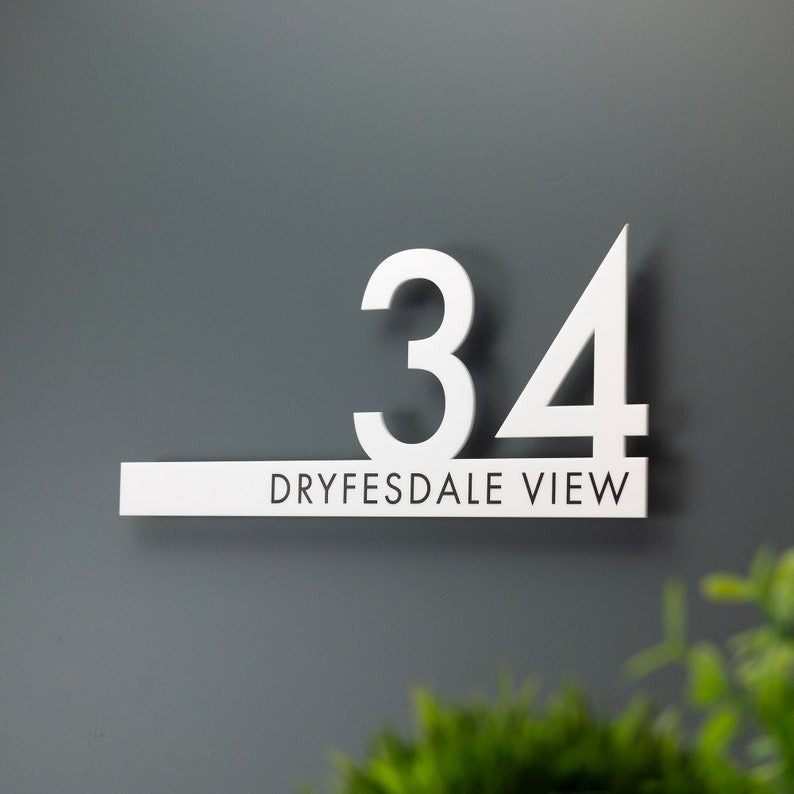 Contemporary Cut Out Modern House Number Sign Printed Address Signage - Matt & Gloss Finish