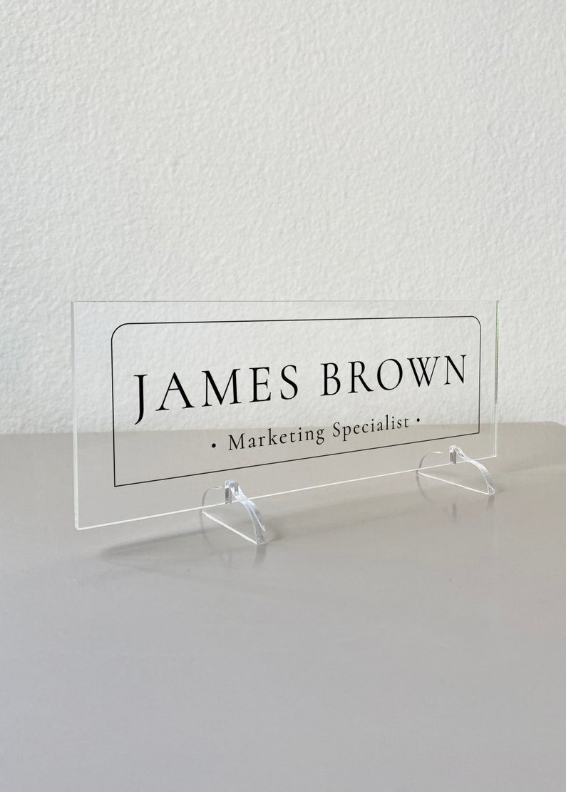 🌟 Clear Acrylic Desk Name Plate – Office & Personal Branding