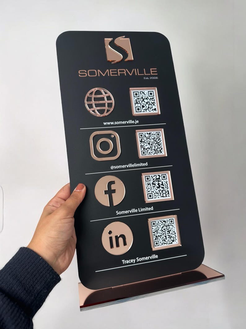 Custom Acrylic QR Code Stand | Modern Tabletop Display for Business