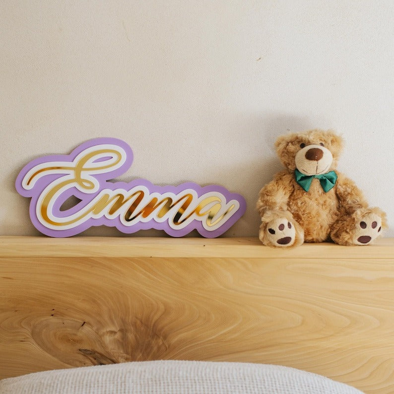 Last name sign, teenager custom acrylic 3D name, cabin door sign, large name cut out wall letters, teen layered name sign pupil