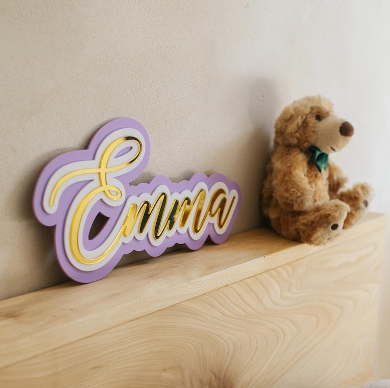 Last name sign, teenager custom acrylic 3D name, cabin door sign, large name cut out wall letters, teen layered name sign pupil