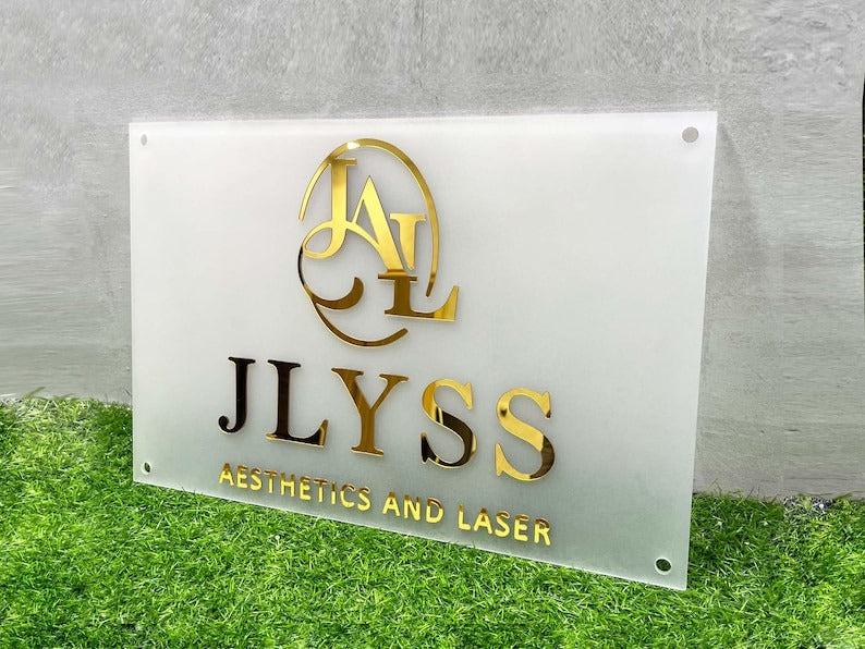🌟Custom Acrylic Logo Sign with golden letter  – Premium Branding for Your Space with golden letter