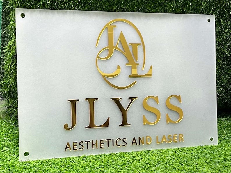 🌟Custom Acrylic Logo Sign with golden letter  – Premium Branding for Your Space with golden letter