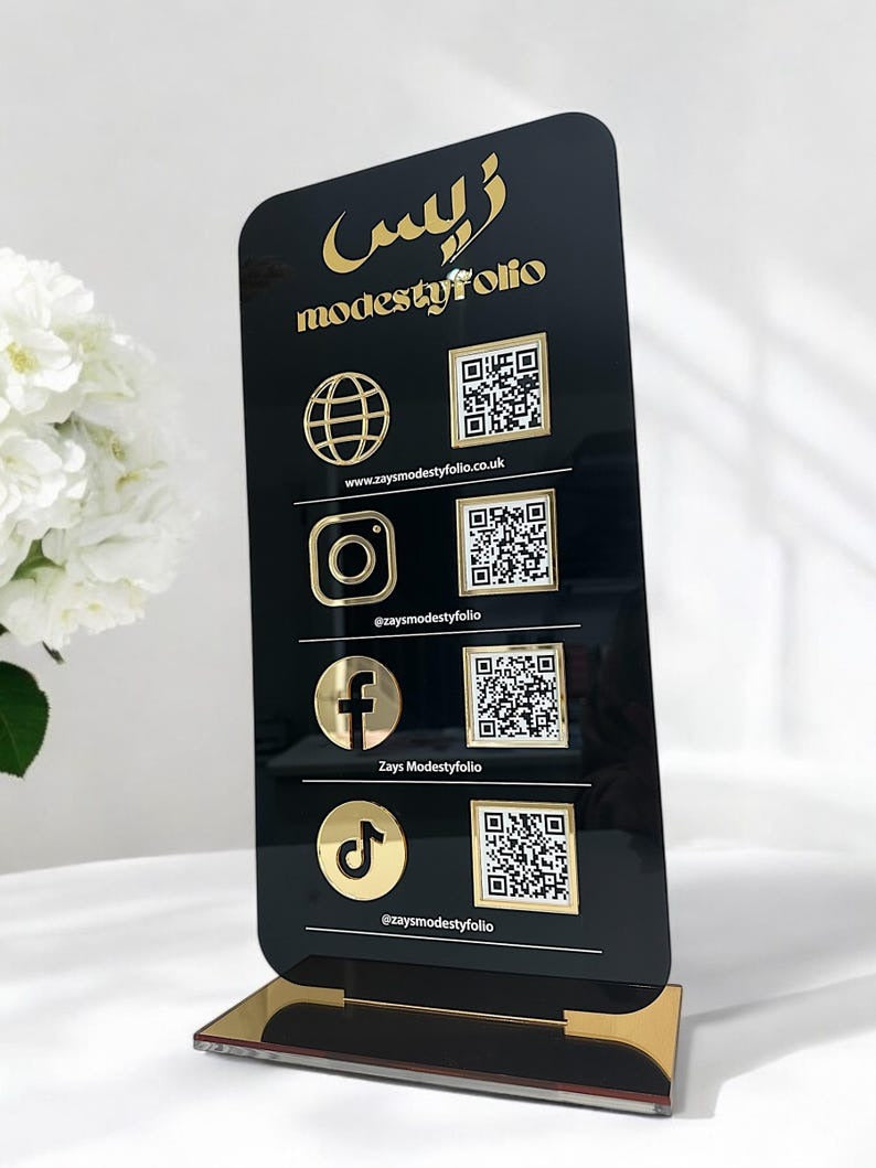 Custom Acrylic QR Code Stand | Modern Tabletop Display for Business