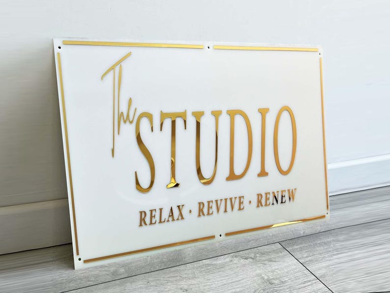 Custom  Rectangle Acrylic Logo Sign-White And Golden