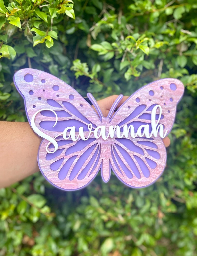Personalised Butterfly Name Sign | Acrylic Custom Sign | Nursery | Kids Bedroom Plaque | Wall Decor | Wall Art | Event Signage | Birthday