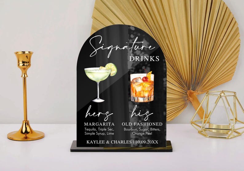 Personalized Acrylic Drinks Menu Sign – Wedding &amp; Event Bar Décor
