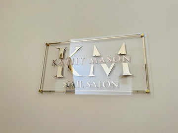 “Luxury 3D Acrylic Business Sign – Custom Layered Wall Sign with Gold Standoffs – Personalized Logo Sign for Salon, Spa, Boutique, or Office”