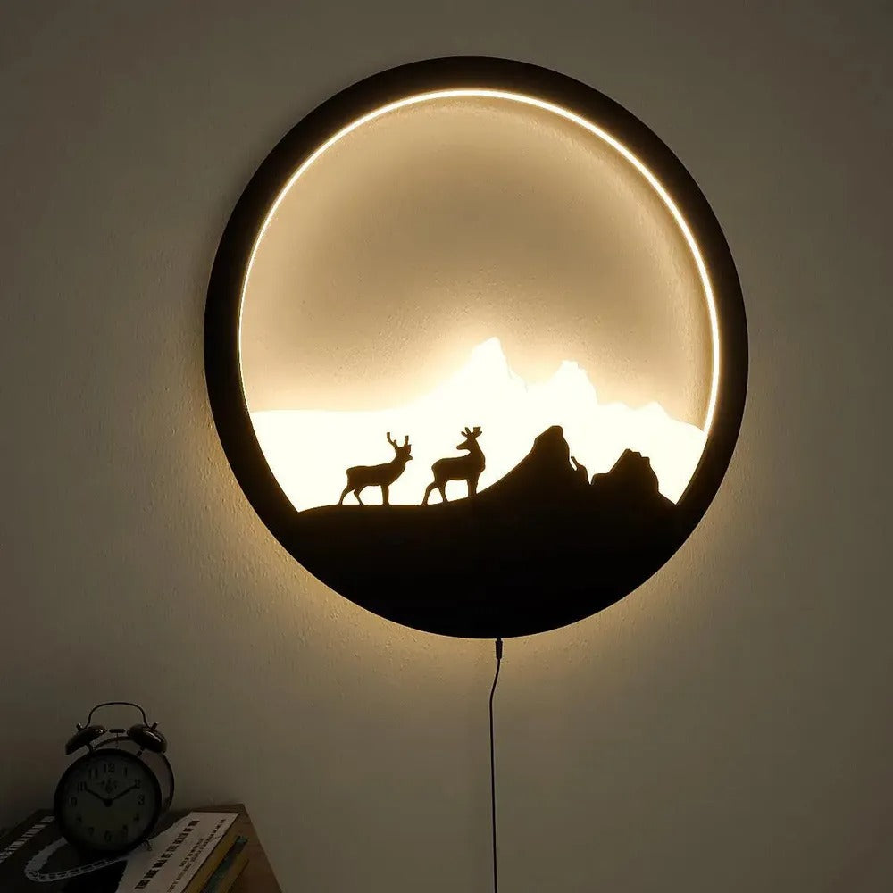 ⛰️ Mountain &amp; Deer Acrylic LED Wall Light – Nature Theme Décor  Transform your walls with